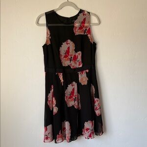 Ann Taylor Black and Red Floral Midi Dress